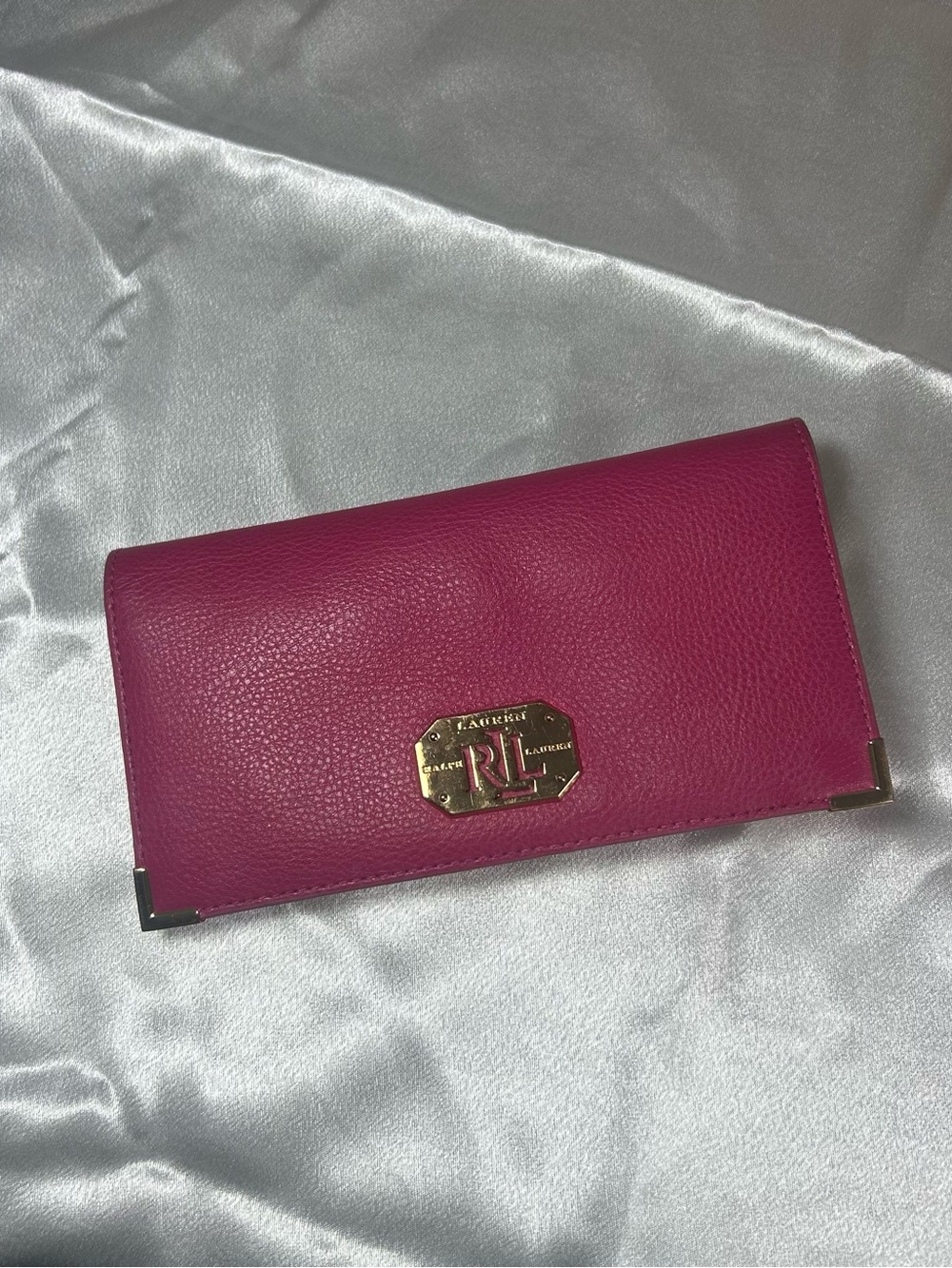 Ralph Lauren Fuchsia Leather Wallet with Gold RL Plaque
